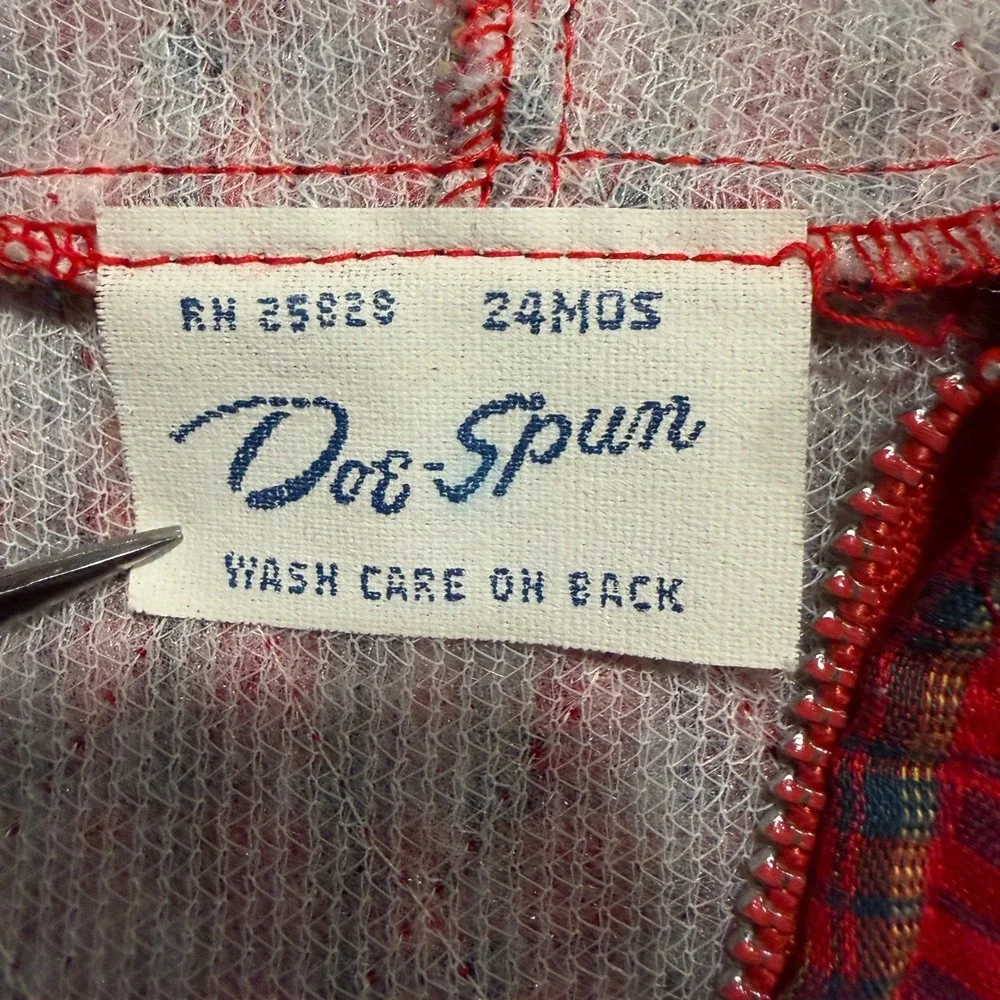 Vintage Doe-Spun Toddler Girls Red Plaid Quilted Hooded Jacket Lace Trim 24M